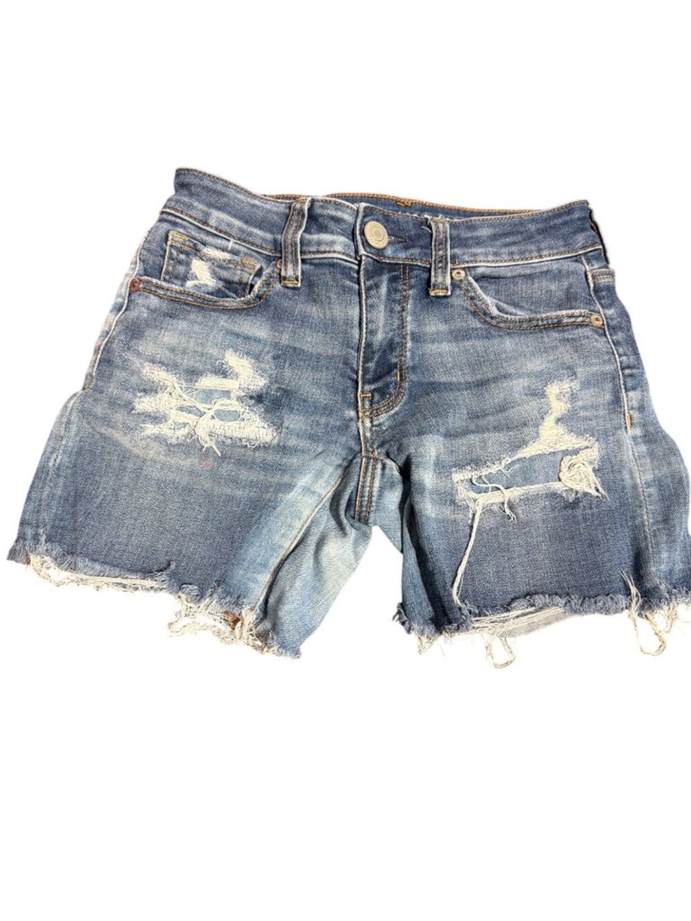American Eagle Outfitters Midi Distressed Denim Shorts Super Stretch Size 00